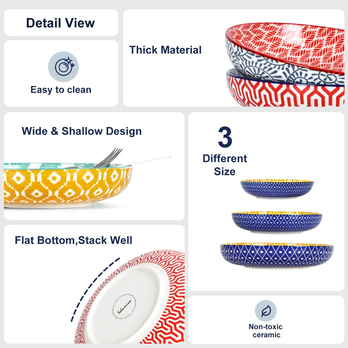 Ceramic Pasta Bowls Set of 4, 34 OZ R9204