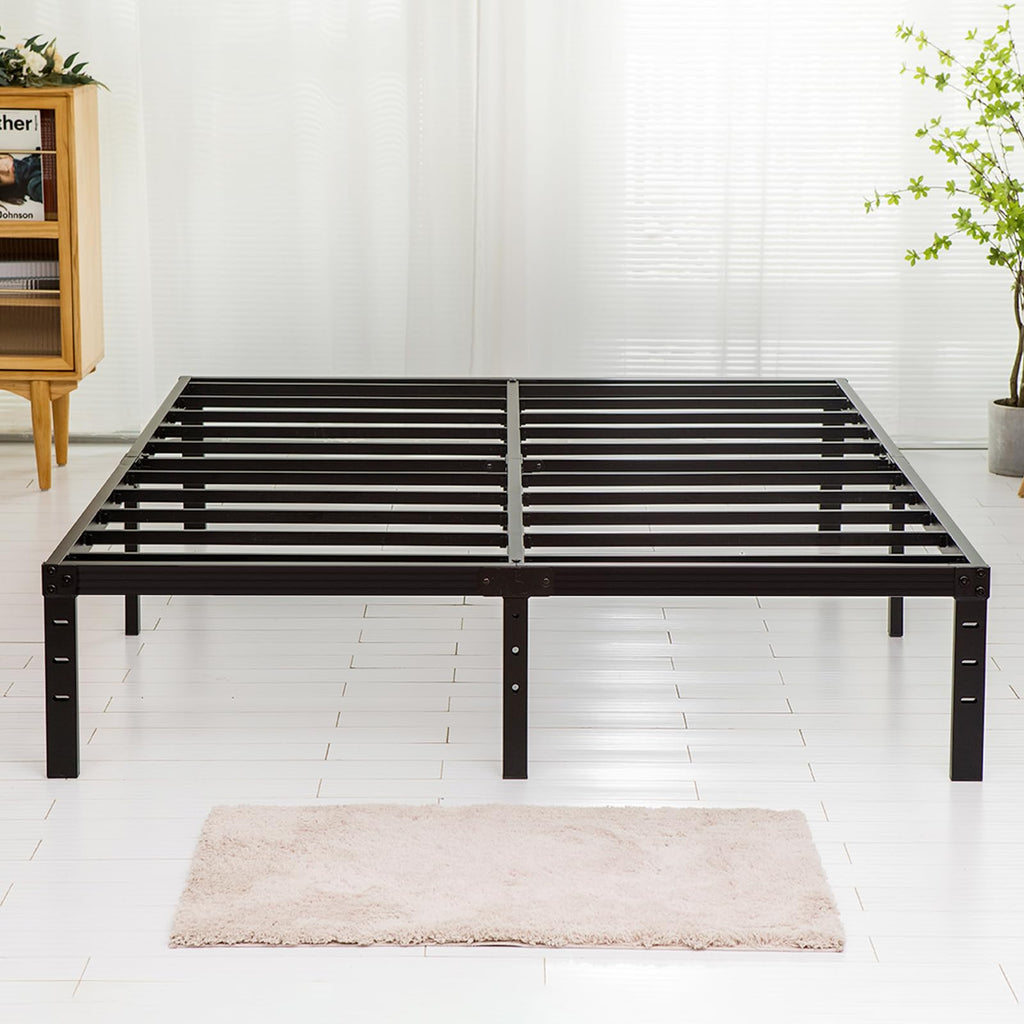 King Size 18 inch Tall Heavy Duty Metal Platform Bed Frame with Steel Slats Support Black N369425