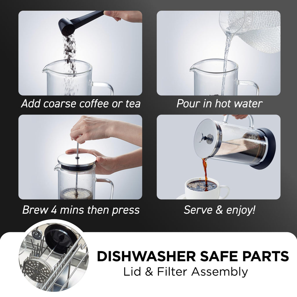 French Press Coffee Maker 1-Liter Glass Carafe D630