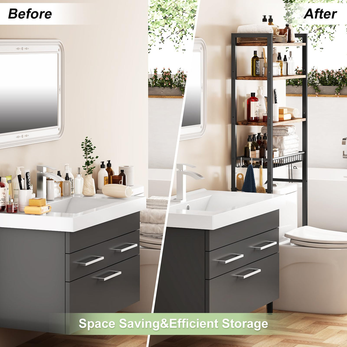 4-Tier Over-The-Toilet Storage Rack with Basket S312470