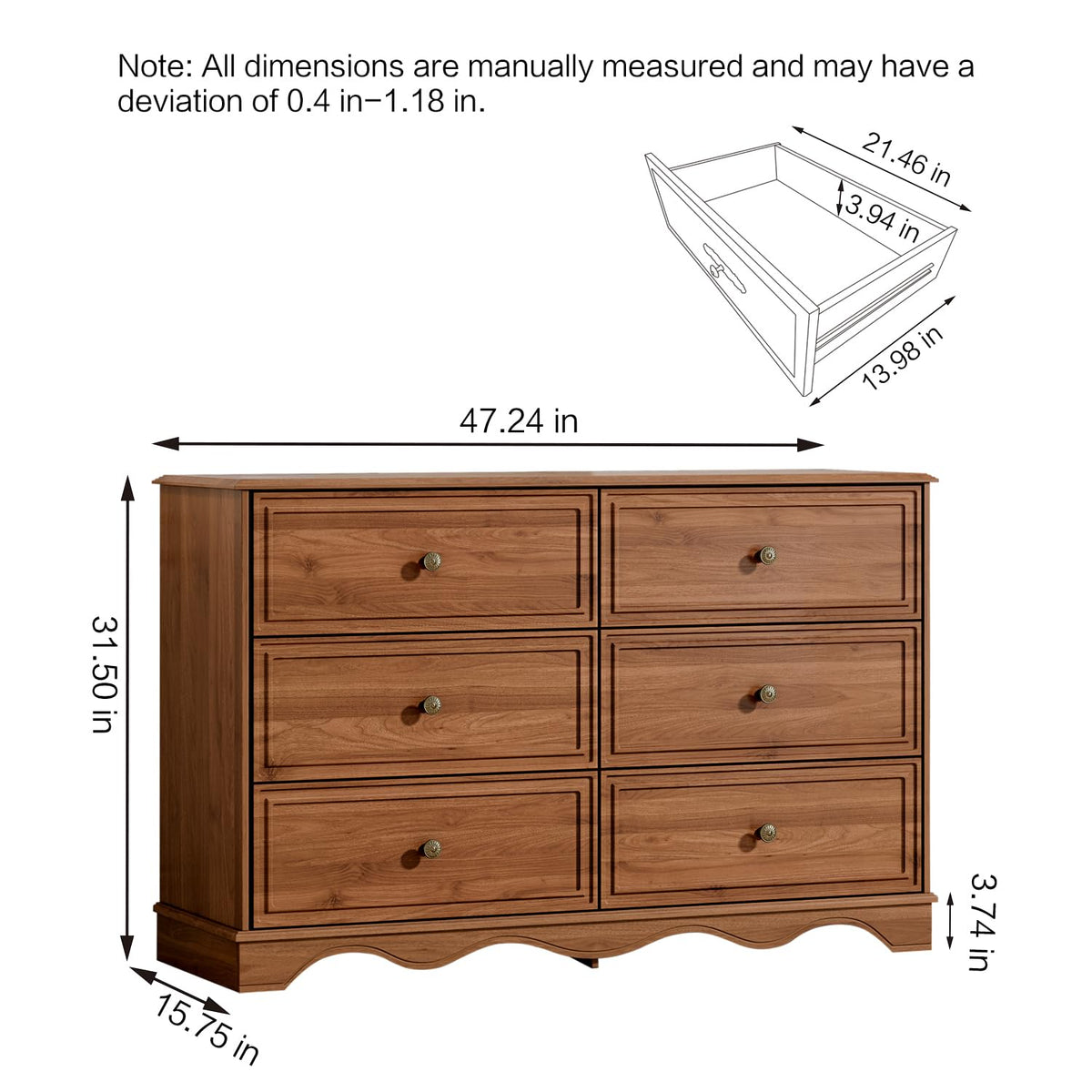 Chestnut 6 Drawer Chest of Drawers C902