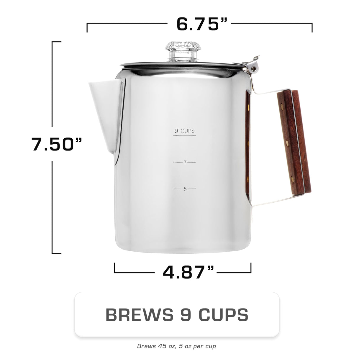 9 Cup Percolator Coffee Pot & 10 oz Double Wall Stainless Steel Cups W6498