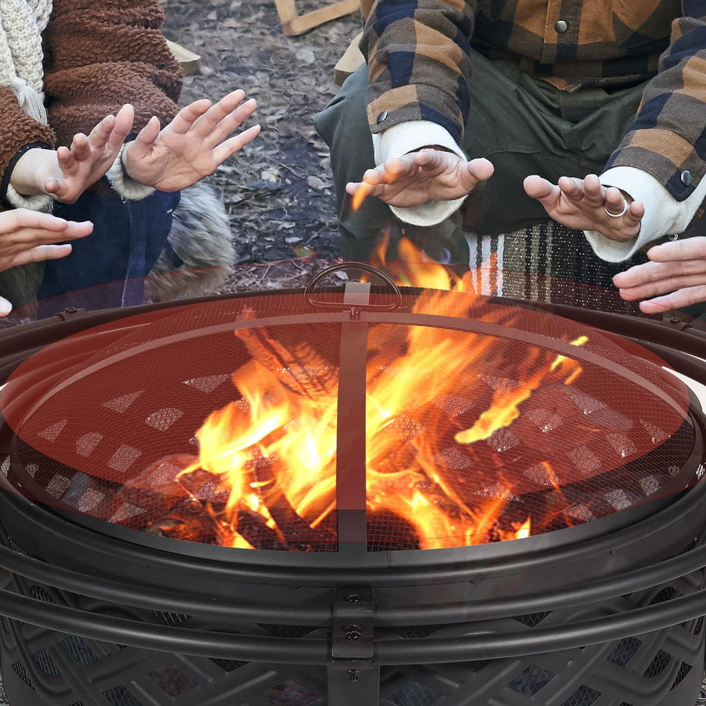 36 Inch Outdoor Fire Pit with Spark Screen Black A457