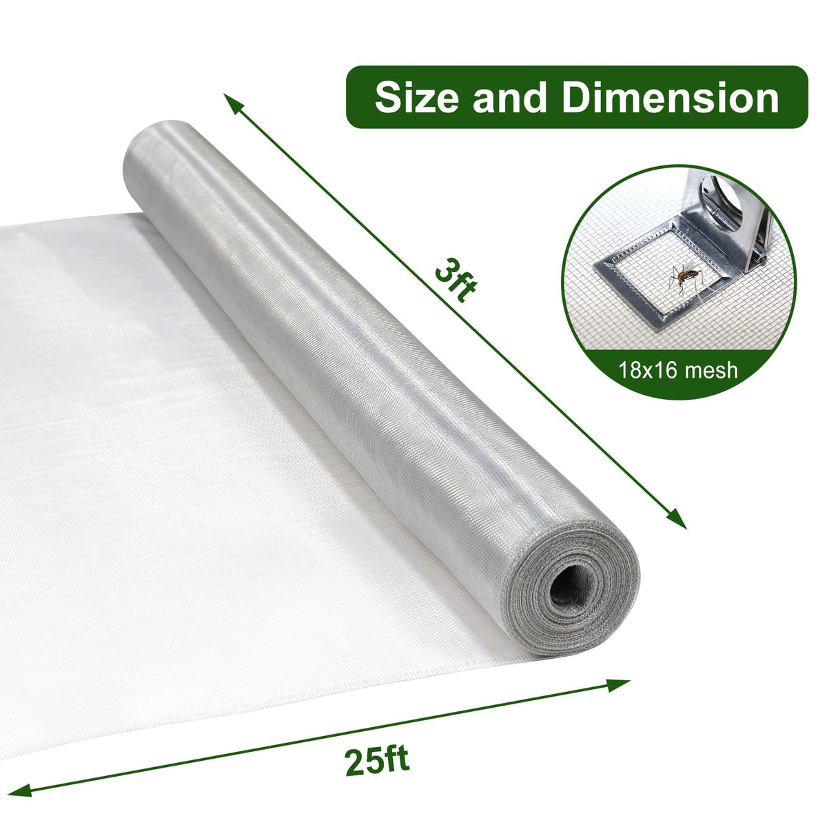 Aluminum Window Screen Mesh 3'x25' Replacement Roll Q342