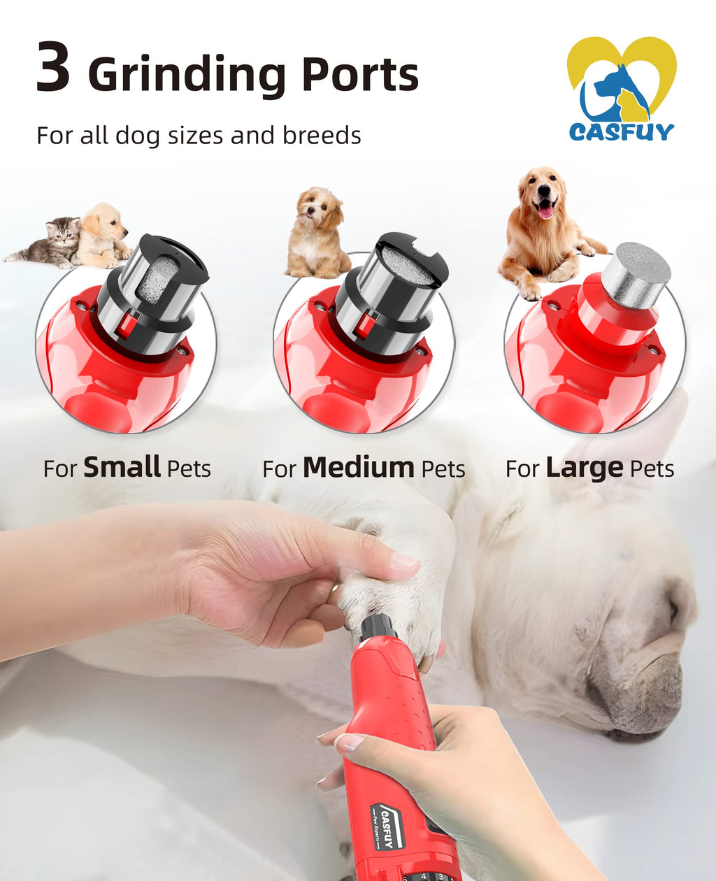 Quiet 6-Speed Rechargeable Electric Dog Nail Grinder with 2 LED Lights Q78544