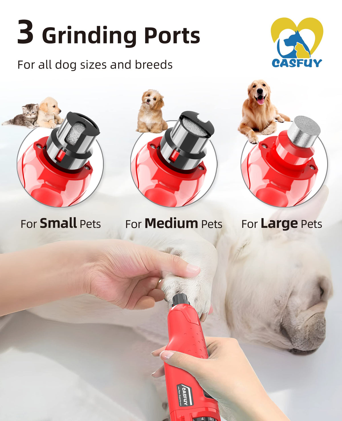 Quiet 6-Speed Rechargeable Electric Dog Nail Grinder with 2 LED Lights Q78544