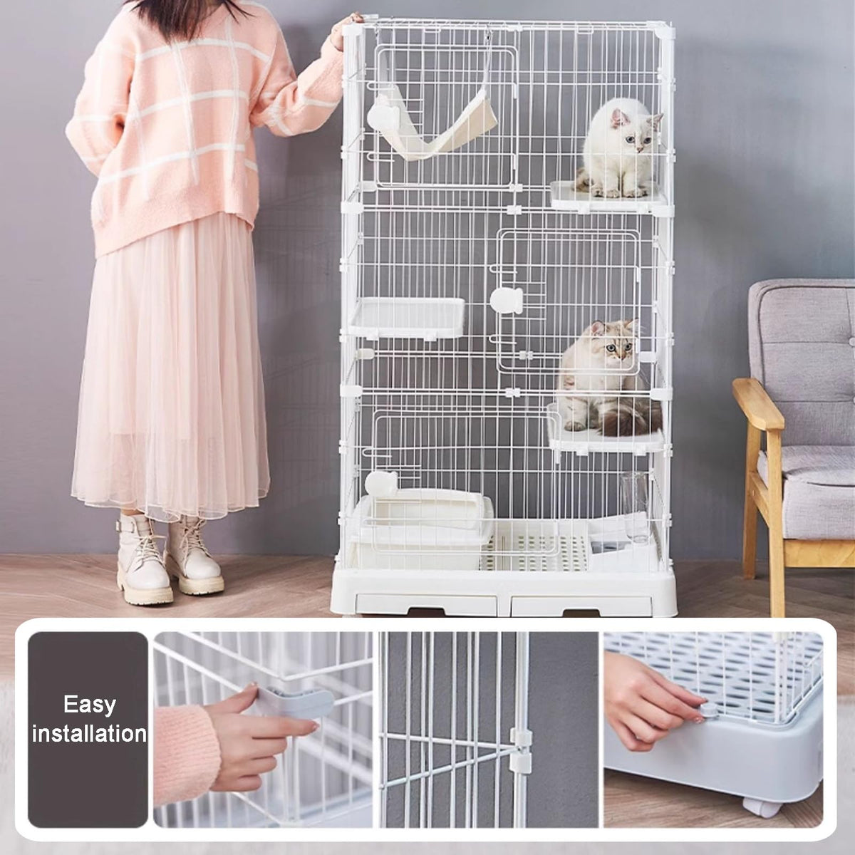 Detachable Metal Wire Cat Enclosure with Litter Box B661