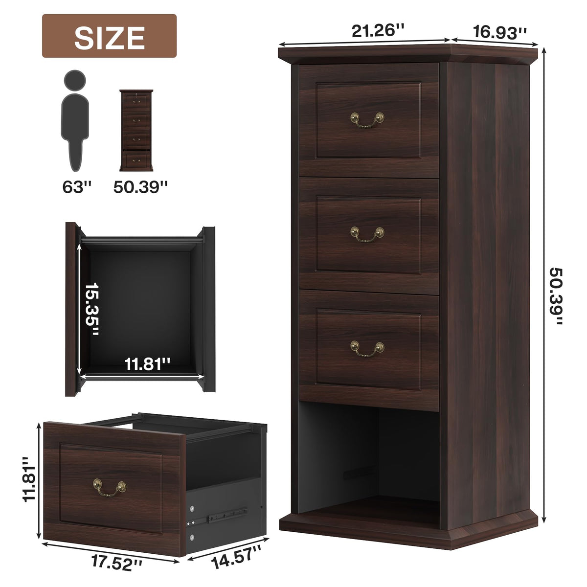 4 Drawer Dark Walnut File Cabinet T8304