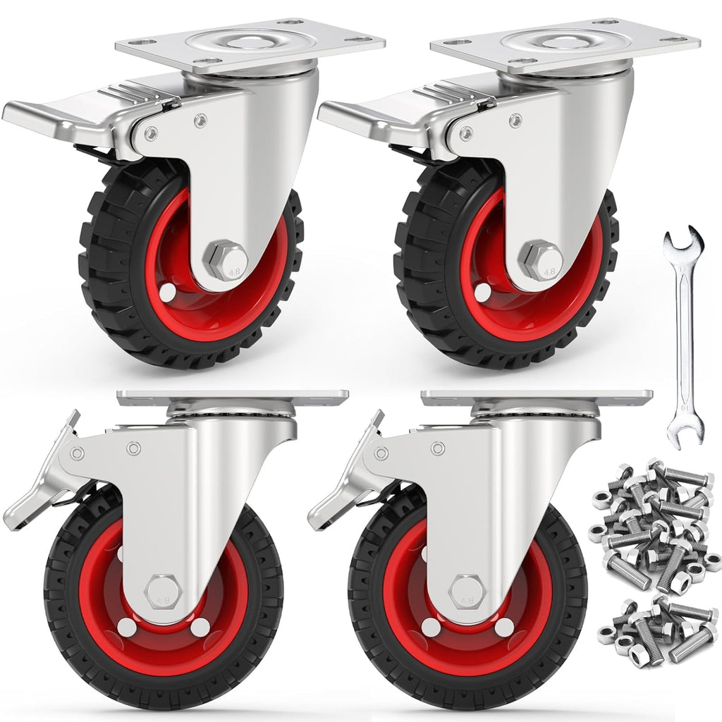 5 Inch Heavy Duty Casters Set of 4 Dual Locking Rubber Swivel Plate O308165