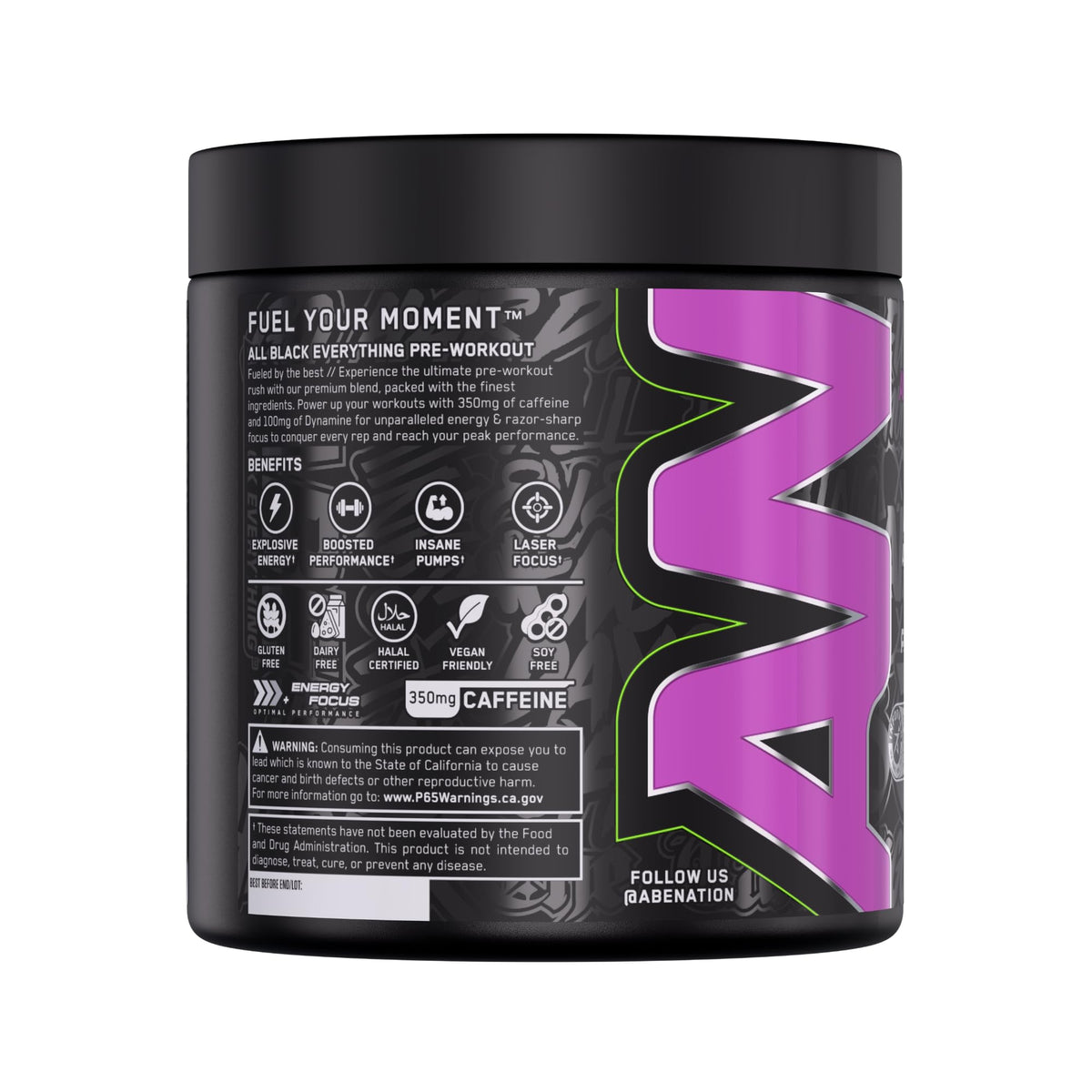 Black Pre-Workout Powder 350mg Caffeine 30 Servings E51610