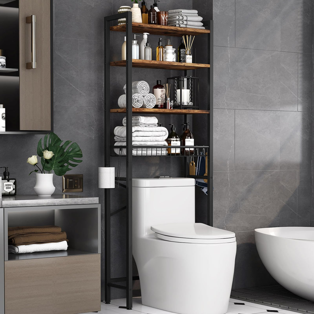 4-Tier Over-The-Toilet Storage Rack with Basket S312470