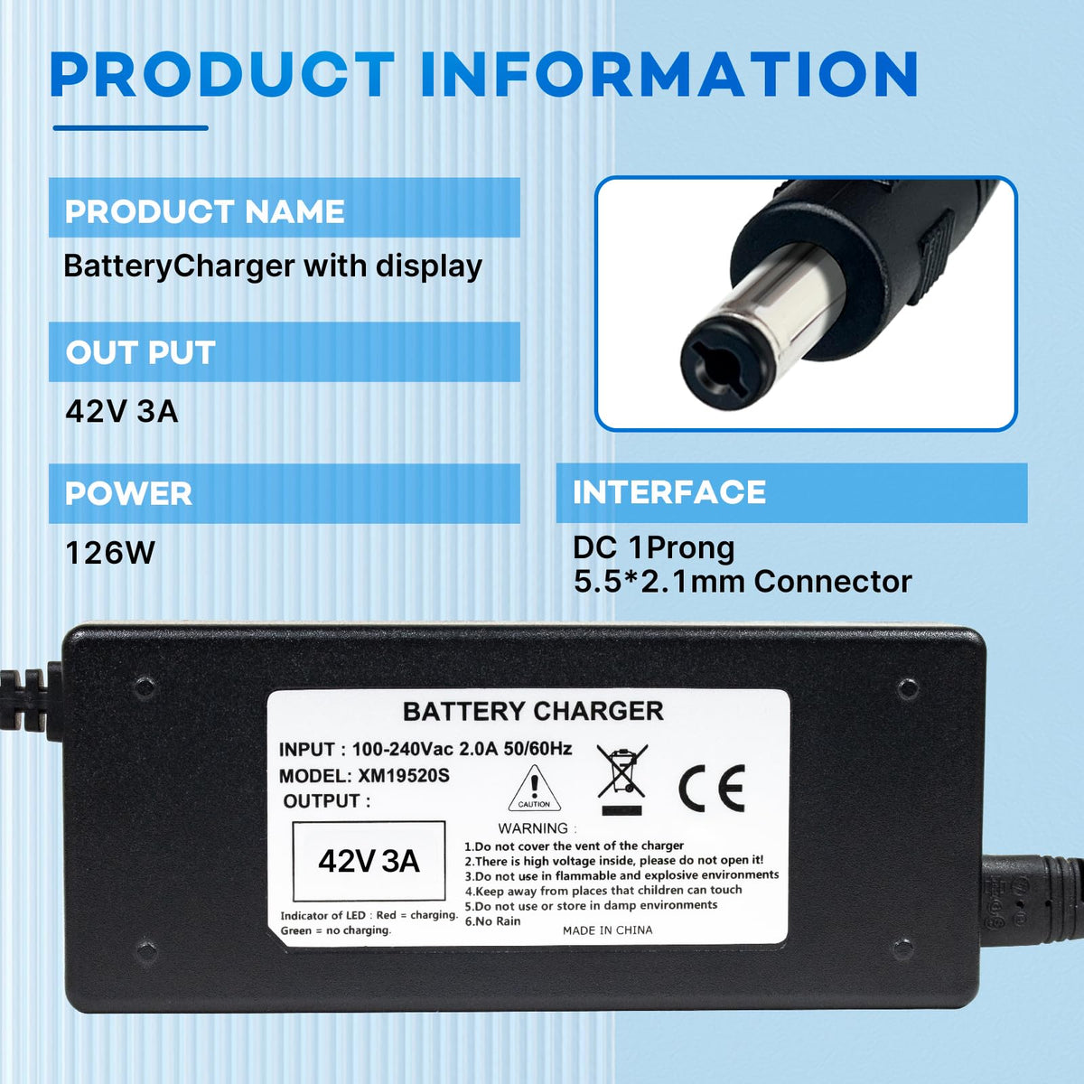 42V 3A Lithium Battery Charger with Display and Built-in Fan Q37357