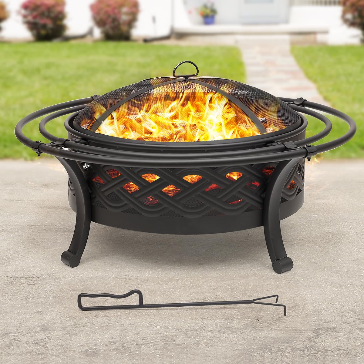 36 Inch Outdoor Fire Pit with Spark Screen Black A457