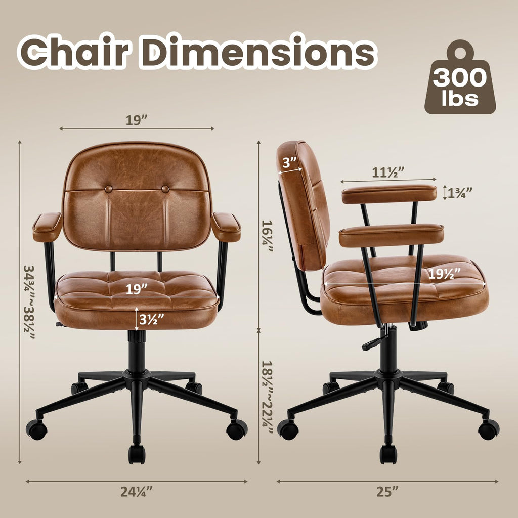 Brown Leather Office Chair with Wheels K2812