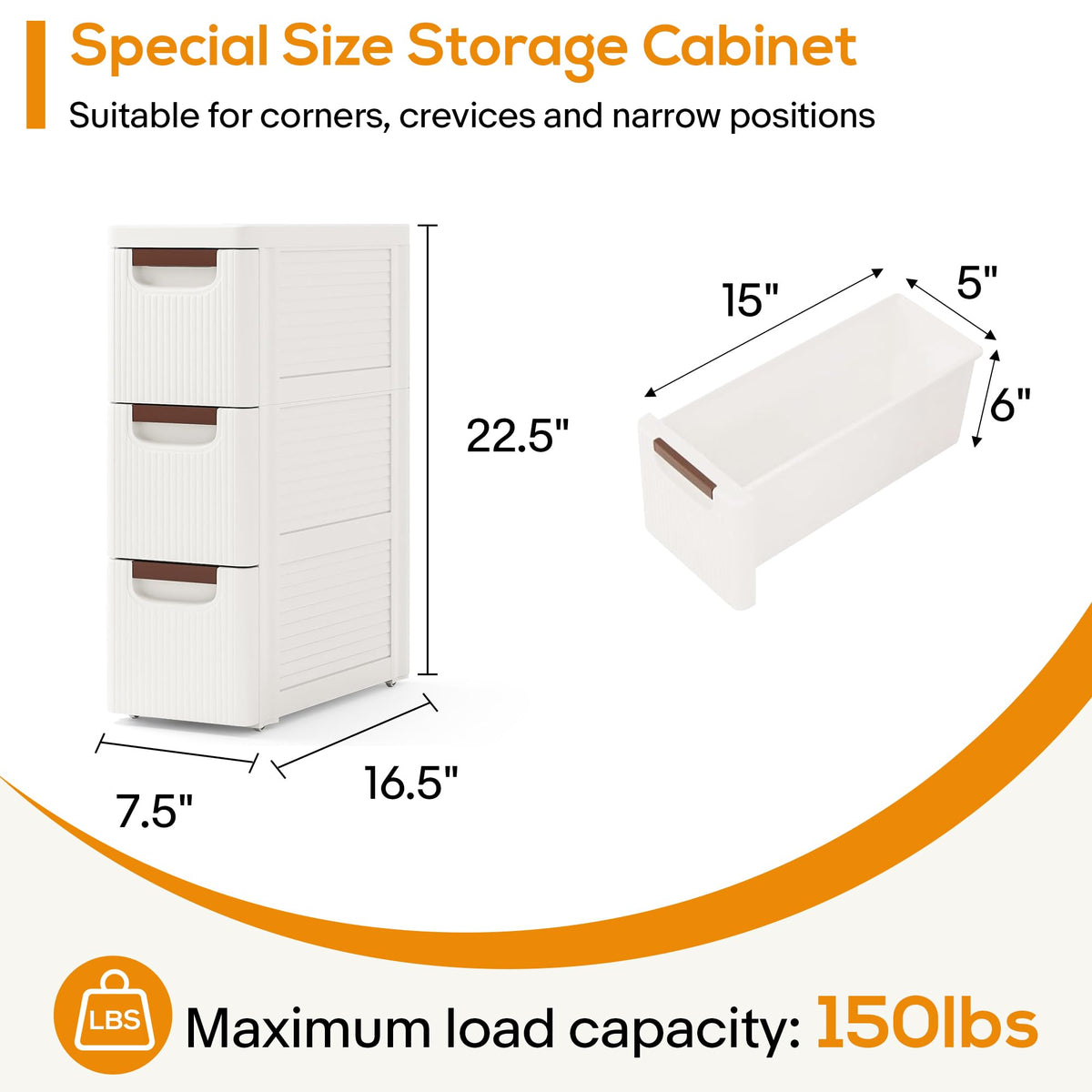 White 3 Drawer Slim Bathroom Cabinet M813706