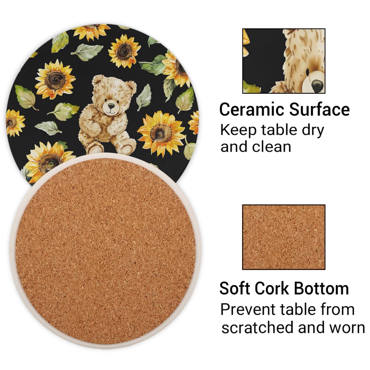 Round Absorbent Ceramic Coasters Set of 4 S504