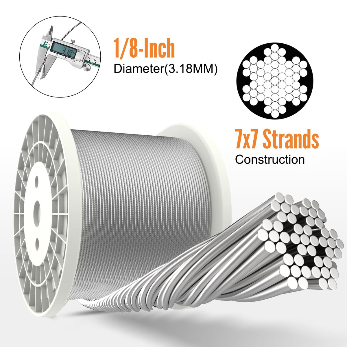 500FT 1/8" T316 Stainless Steel Cable X60792