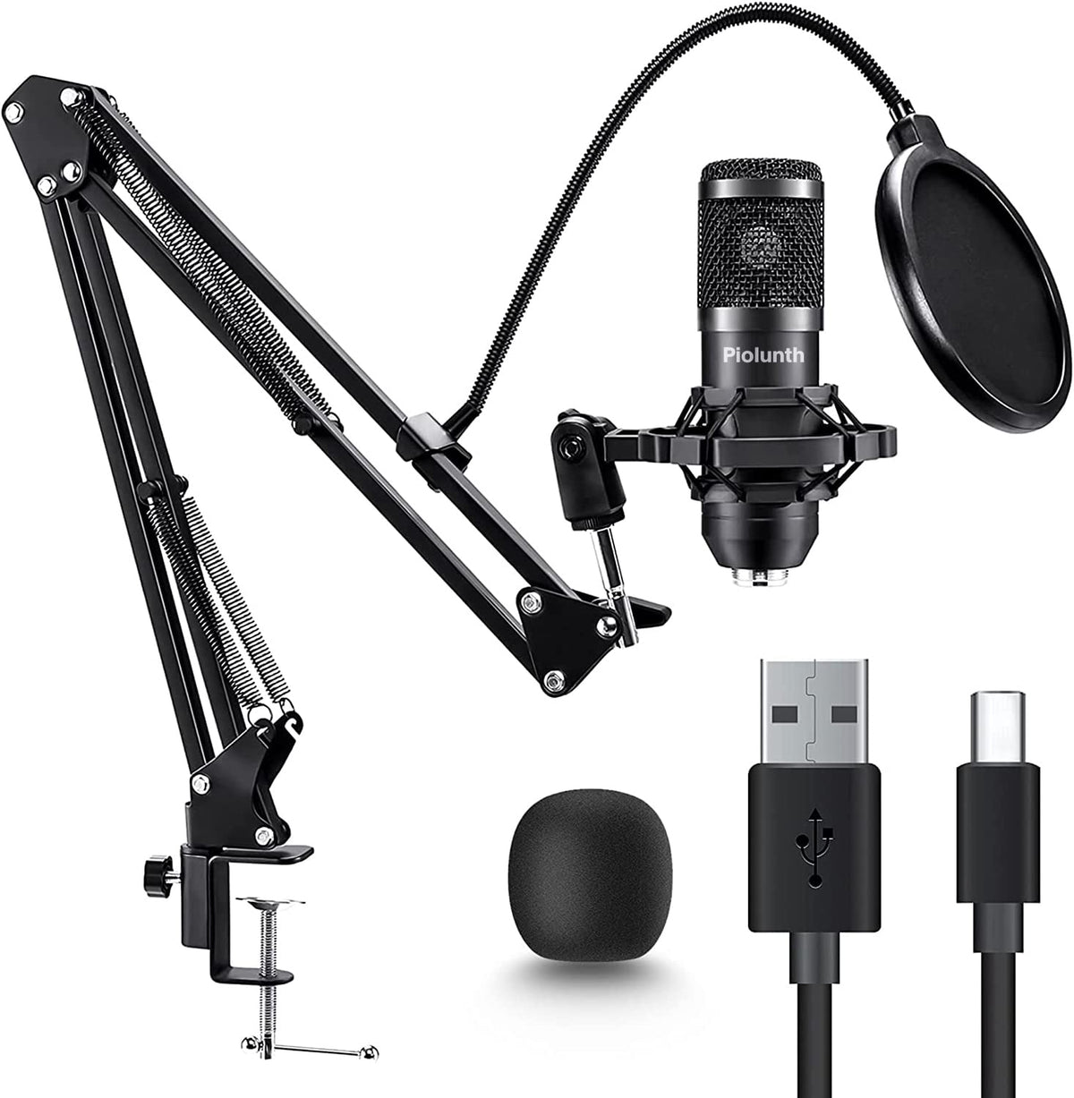 USB Microphone 192kHz/24bit Cardioid Condenser Studio Mic Kit with Boom Arm D67329