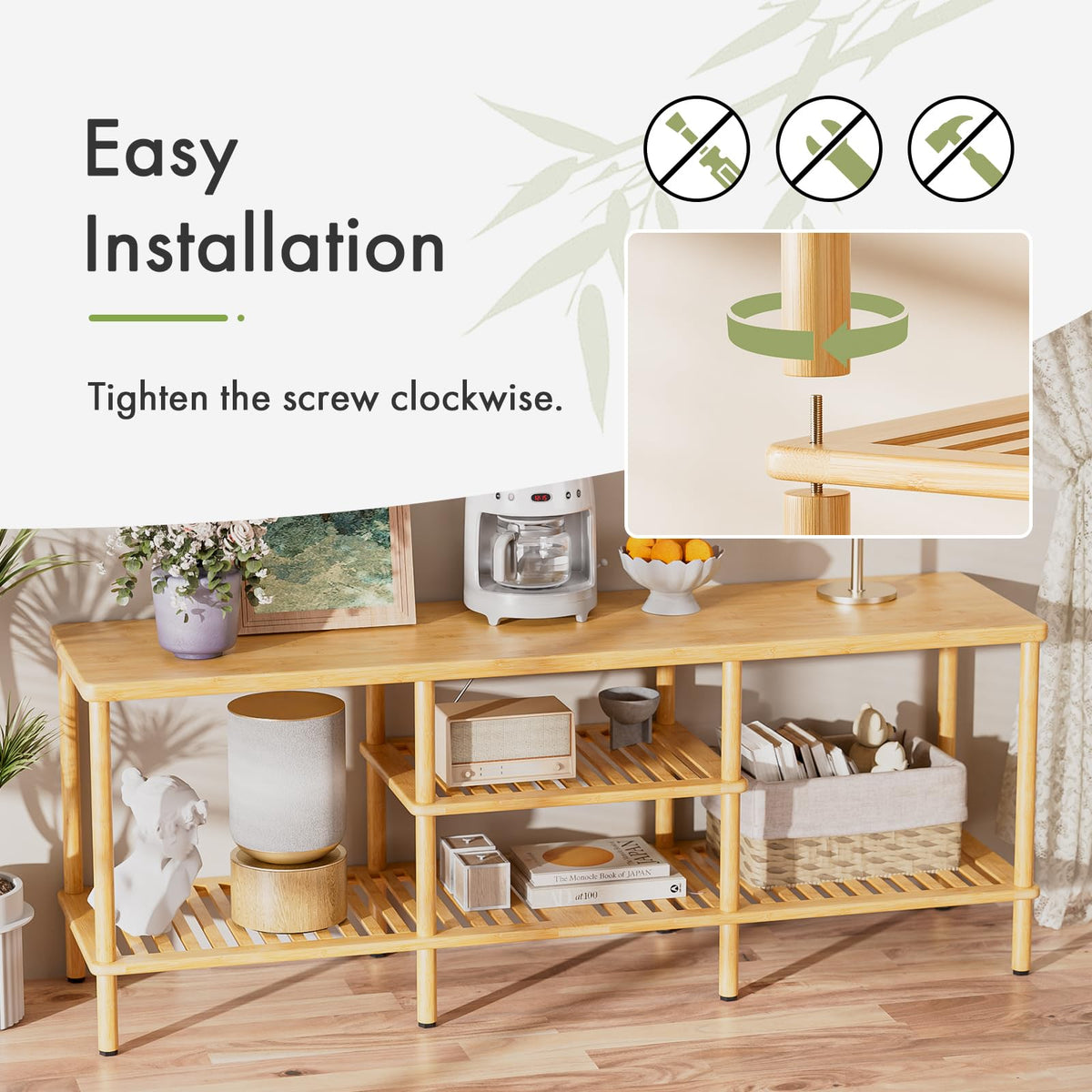 Bamboo 3 Tier TV Stand for 60 65 Inch TV J3367