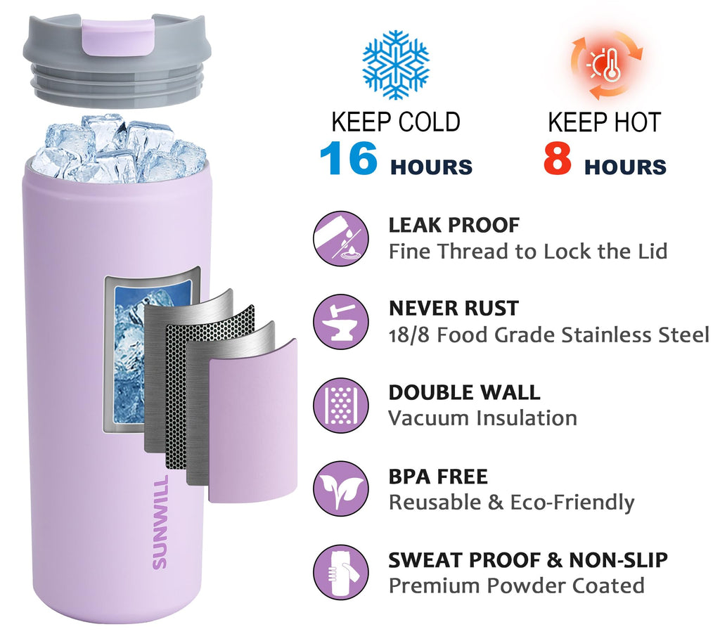 16 oz Leak Proof Stainless Steel Insulated Travel Coffee Mug W5128