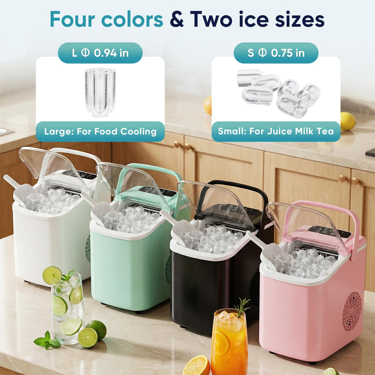 Countertop Ice Maker with Basket and Scoop, 26lbs Daily R7293