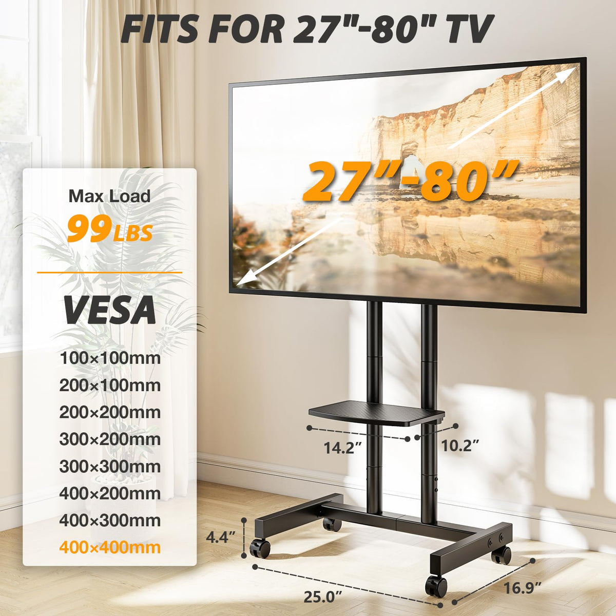 Heavy Duty Rolling TV Stand for 27-80 inch TVs J425