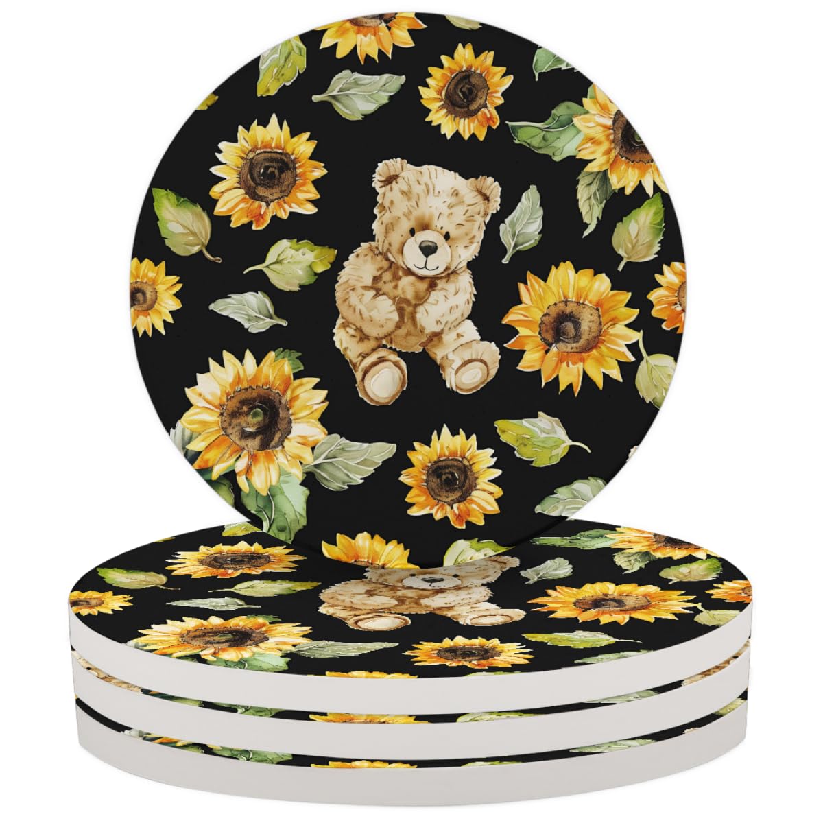 Round Absorbent Ceramic Coasters Set of 4 S504