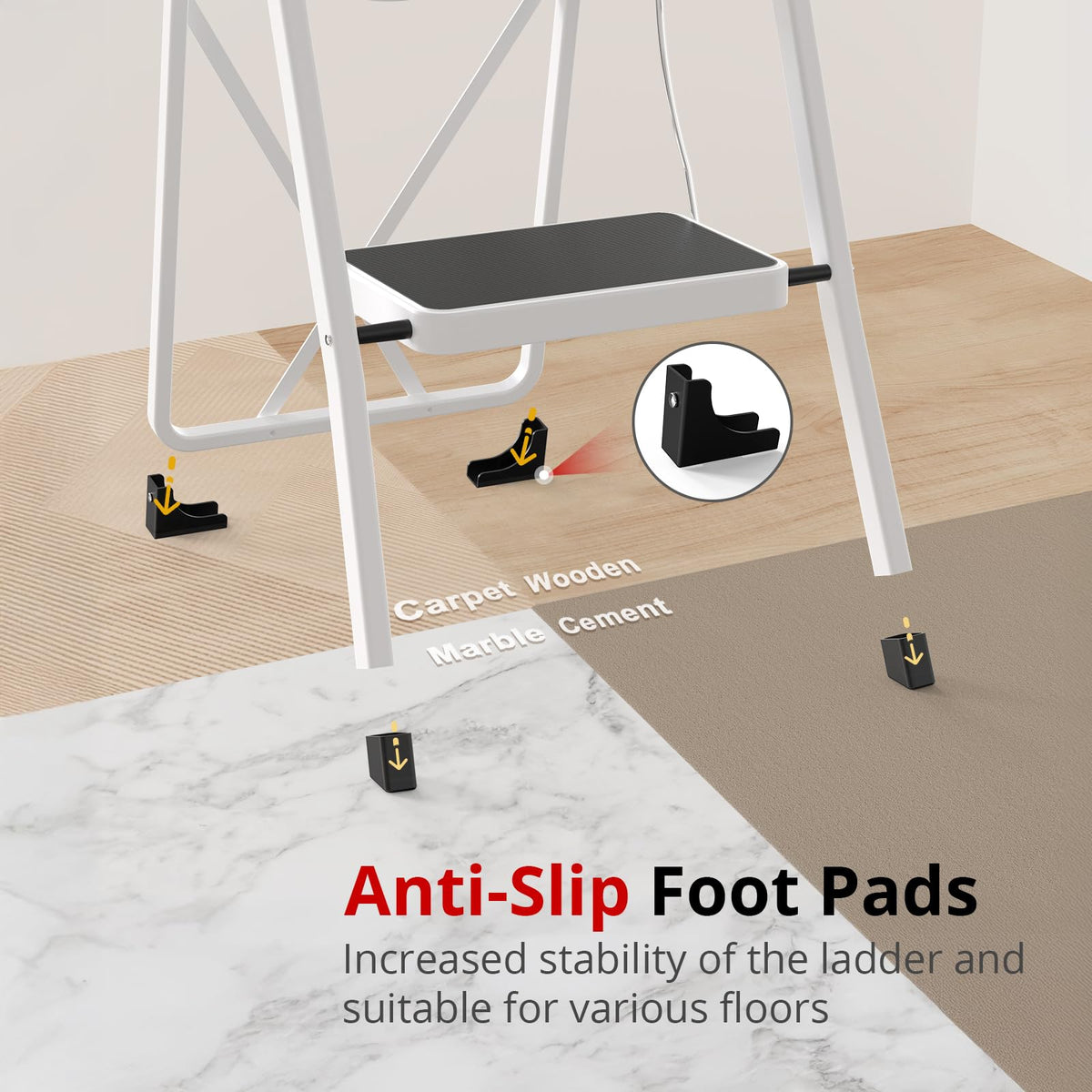 Folding Step Stool with Anti-Slip Pedal, 330 lbs Capacity, White N466283