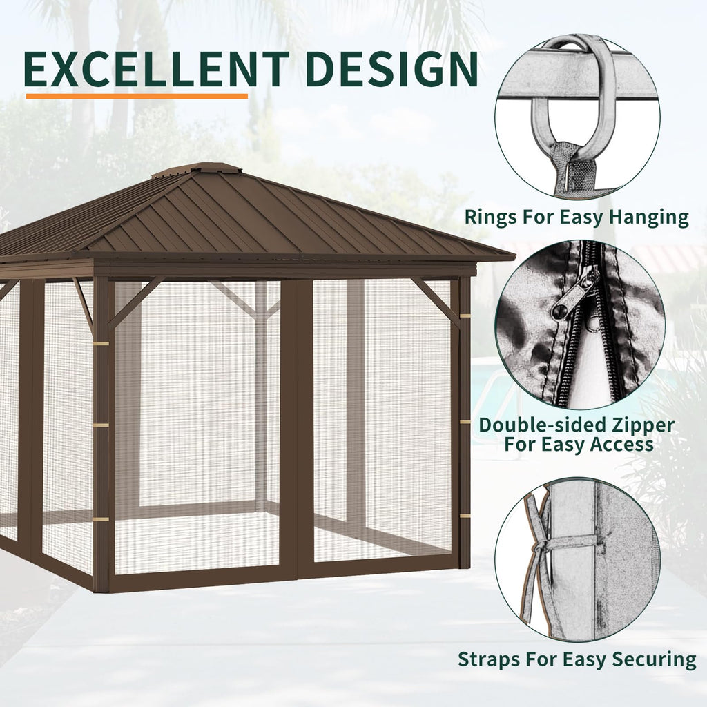 Replacement Gazebo Mosquito Netting 8x8x7 FT Brown O6059