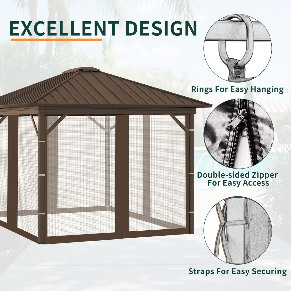 Replacement Gazebo Mosquito Netting 8x8x7 FT Brown O6059
