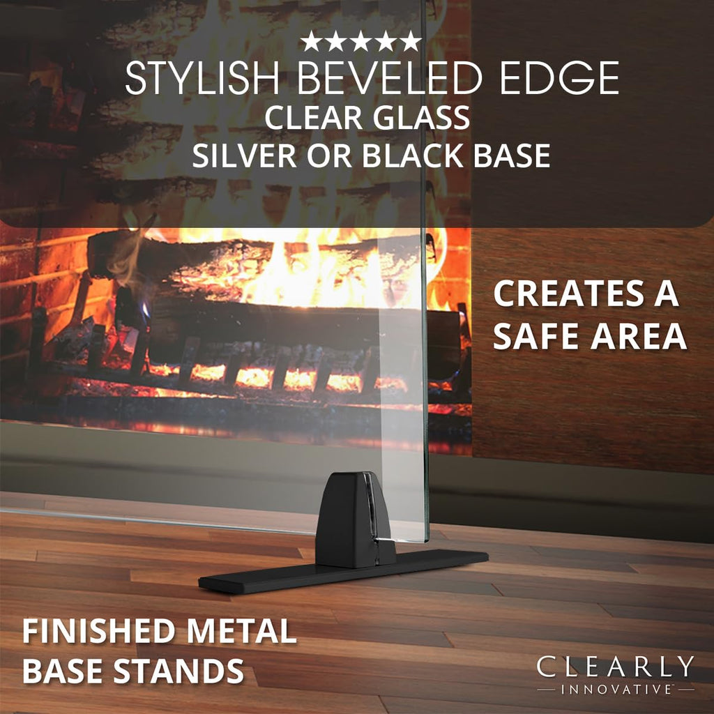Tempered Glass Fireplace Screen, 33" x 46", Black Base J20915
