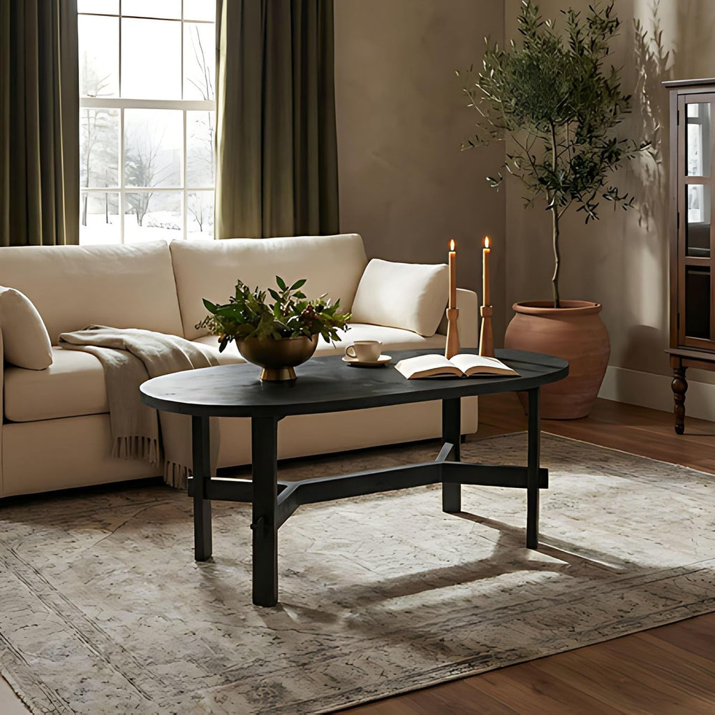 Black Oval Solid Acacia Wood Coffee Table D242174