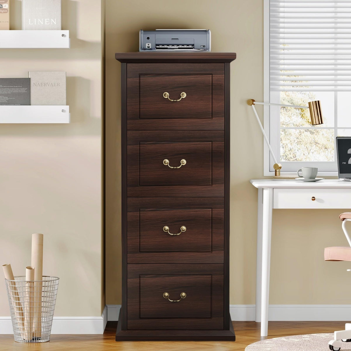 4 Drawer Dark Walnut File Cabinet T8304