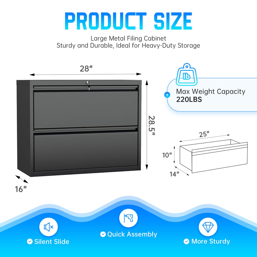 Black 2 Drawer Metal File Cabinet with Lock O7879