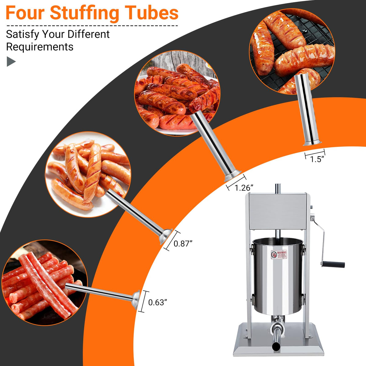 Manual 11 LBS Stainless Steel Sausage Stuffer with 4 Stuffing Tubes T197767