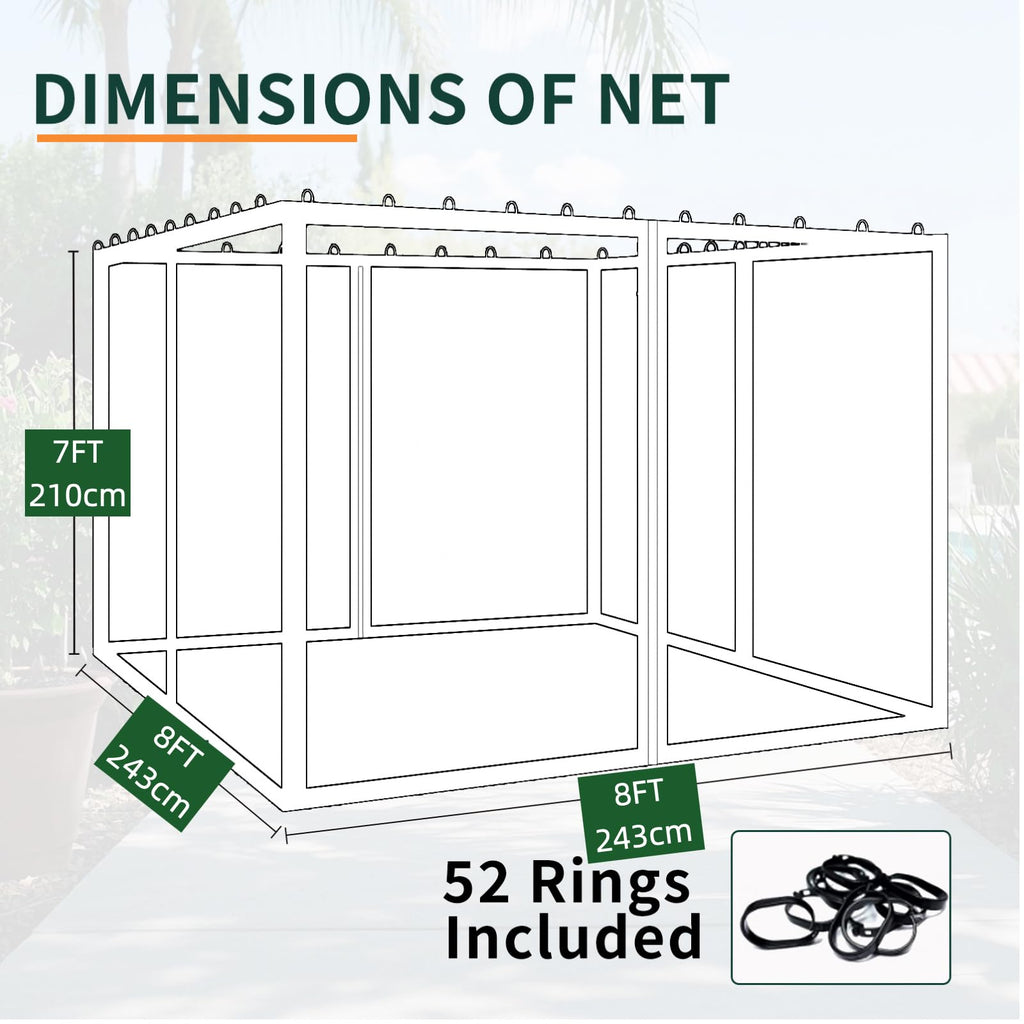Replacement Gazebo Mosquito Netting 8x8x7 FT Brown O6059