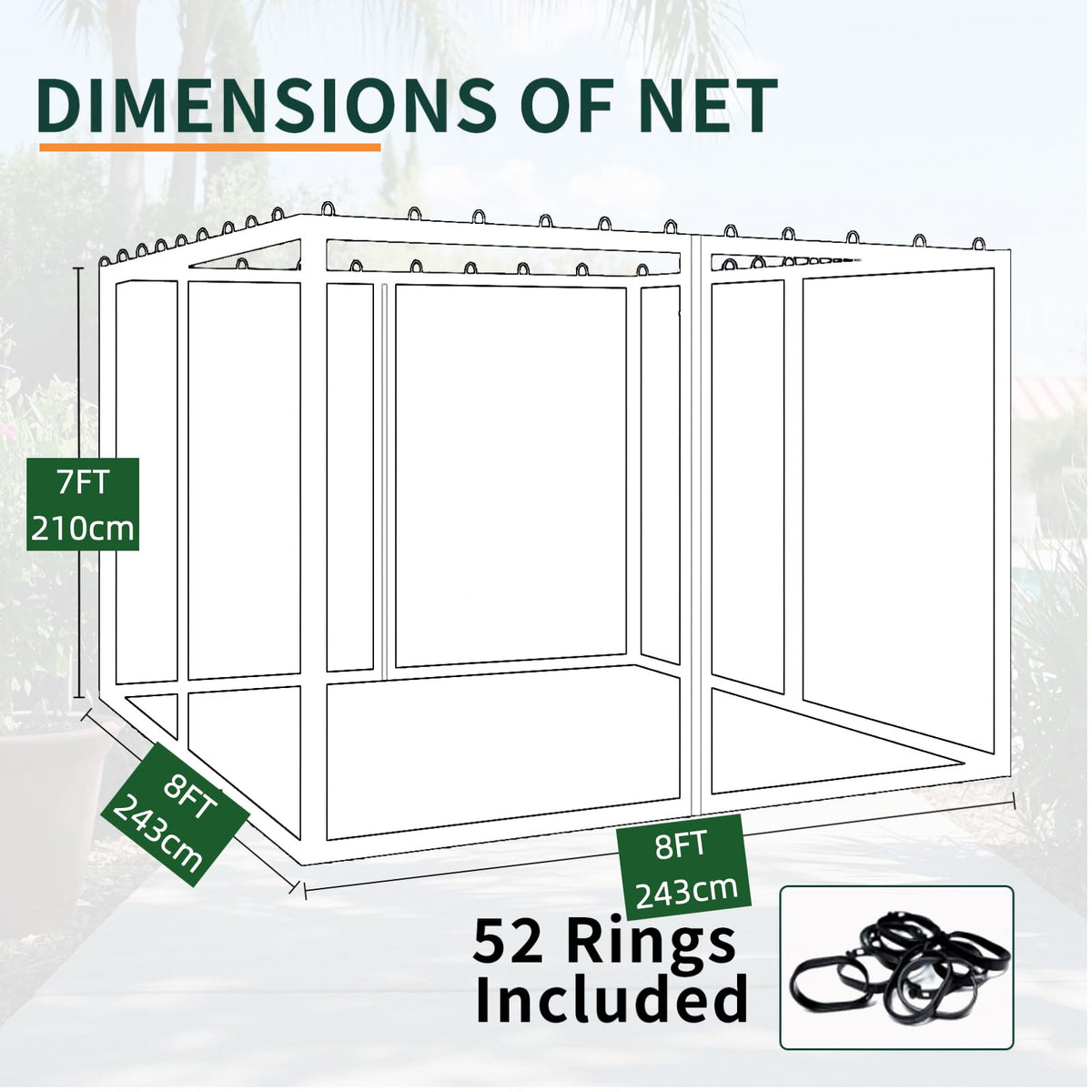 Replacement Gazebo Mosquito Netting 8x8x7 FT Brown O6059