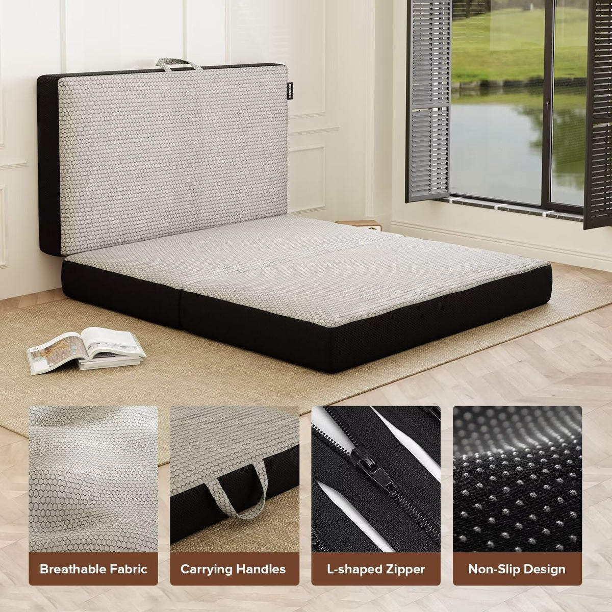 Memory Foam Trifold Mattress Full Size 6 Inch Grey P3011