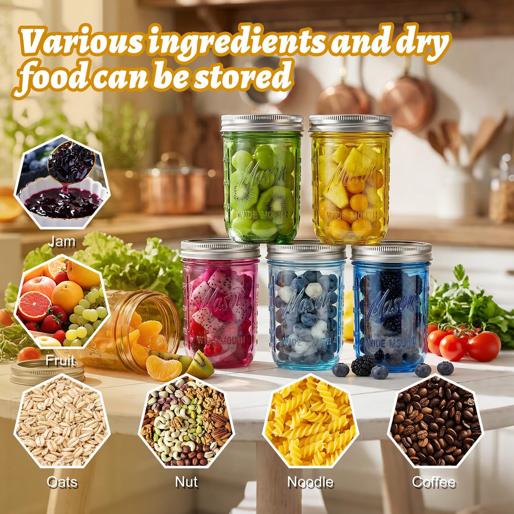 12 Pack 16 oz Wide Mouth Mason Jars with Lids Y642719