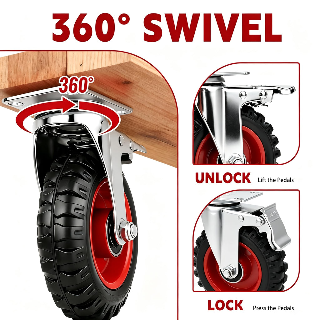 5 Inch Heavy Duty Casters Set of 4 Dual Locking Rubber Swivel Plate O308165