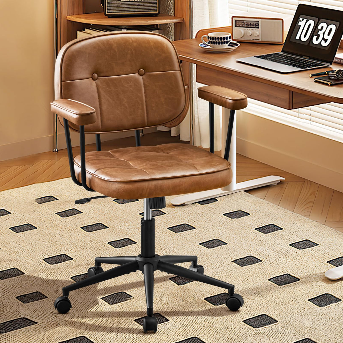 Brown Leather Office Chair with Wheels K2812