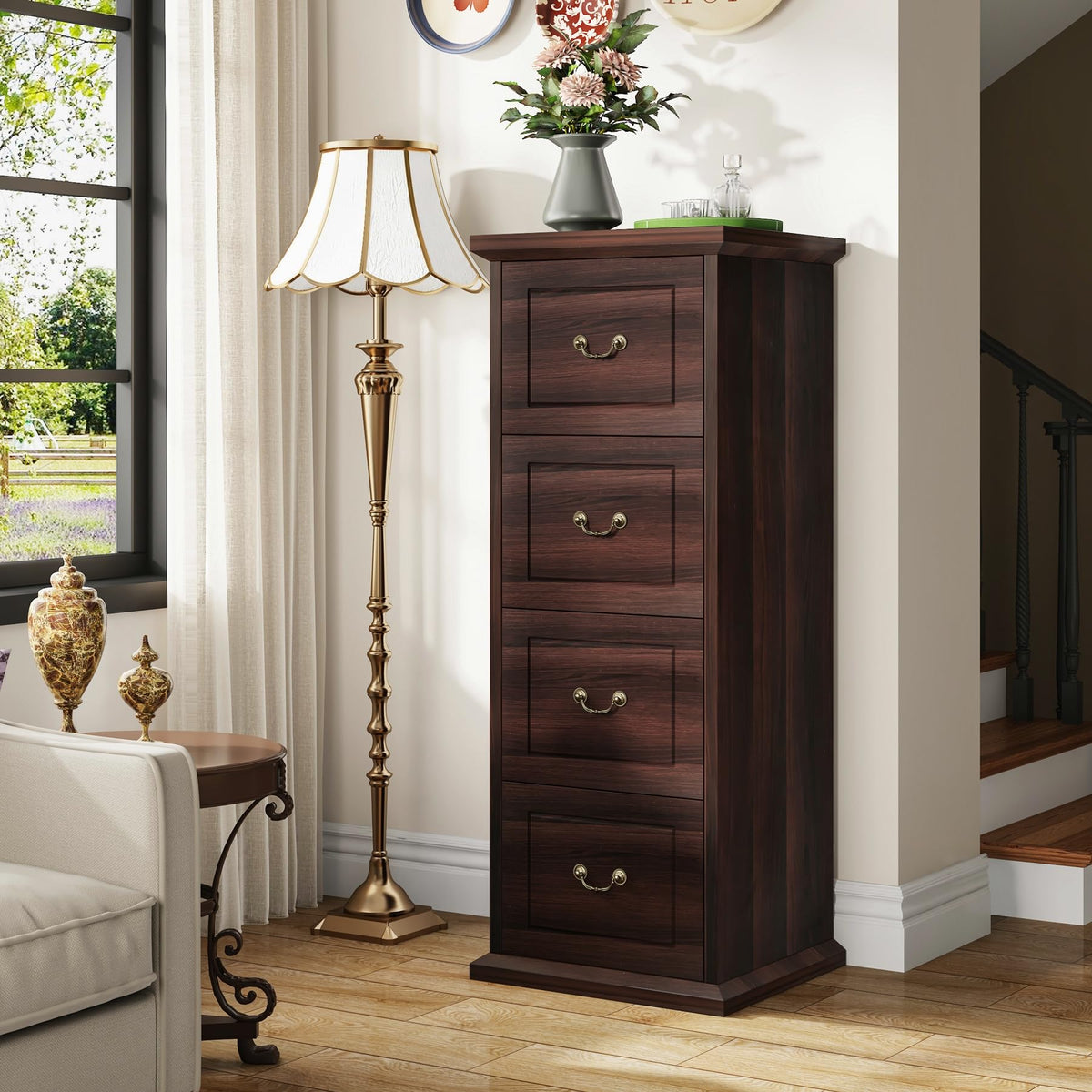 4 Drawer Dark Walnut File Cabinet T8304