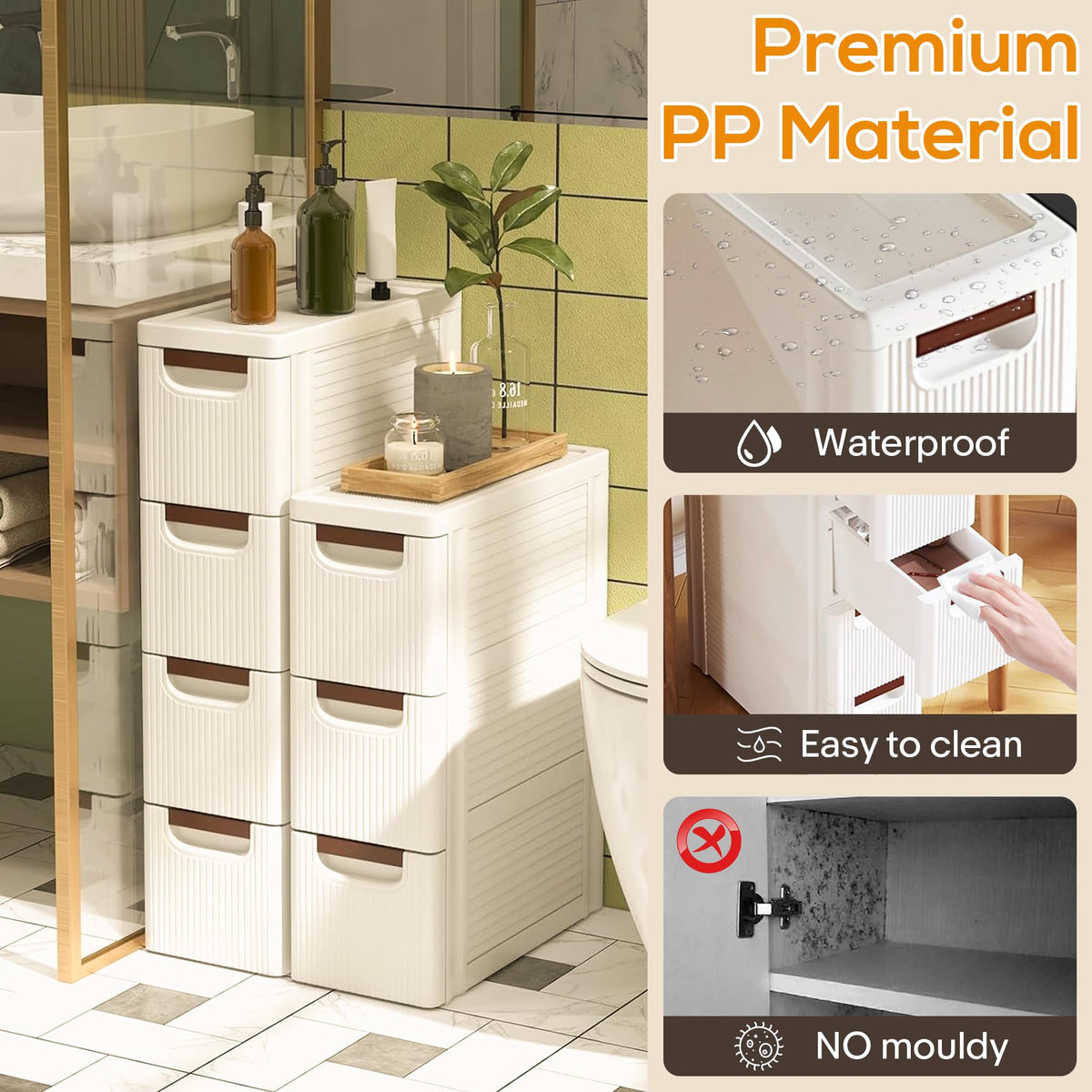 White 3 Drawer Slim Bathroom Cabinet M813706