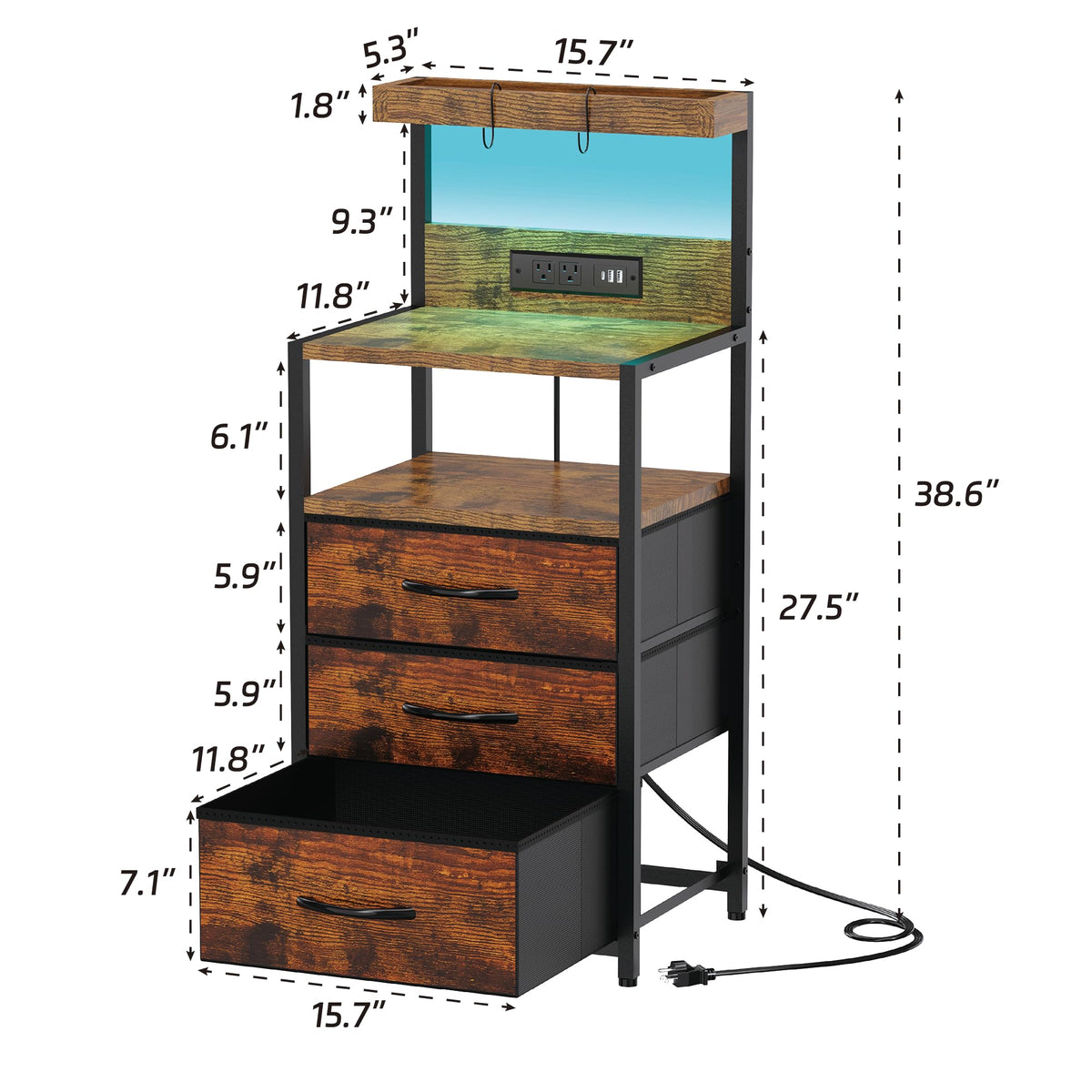 Nightstand with Charging Station, 3 Fabric Drawers H99459