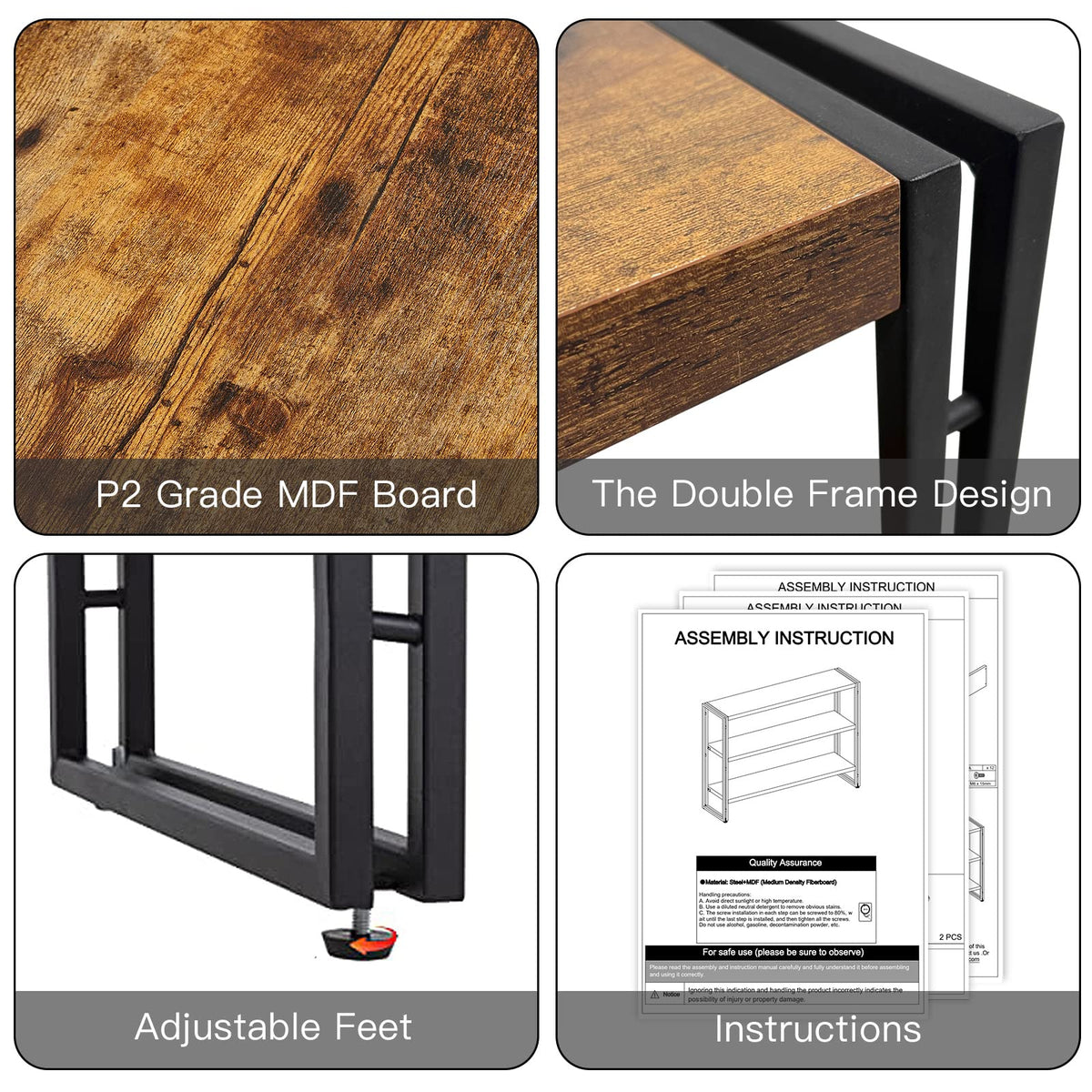 3-Tier Wood and Metal Bookshelf F846