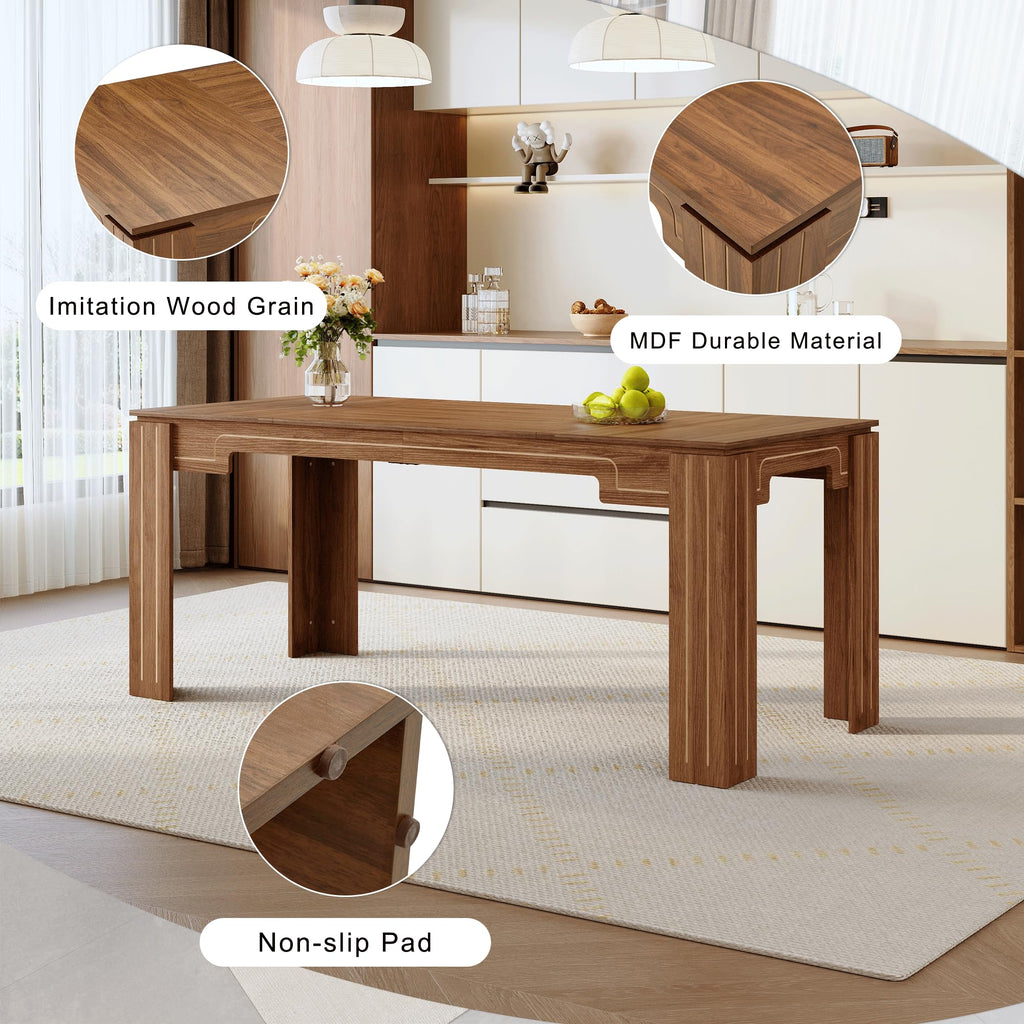 9 Piece Walnut Wood Grain Dining Table Set with 8 Black Chairs T98986