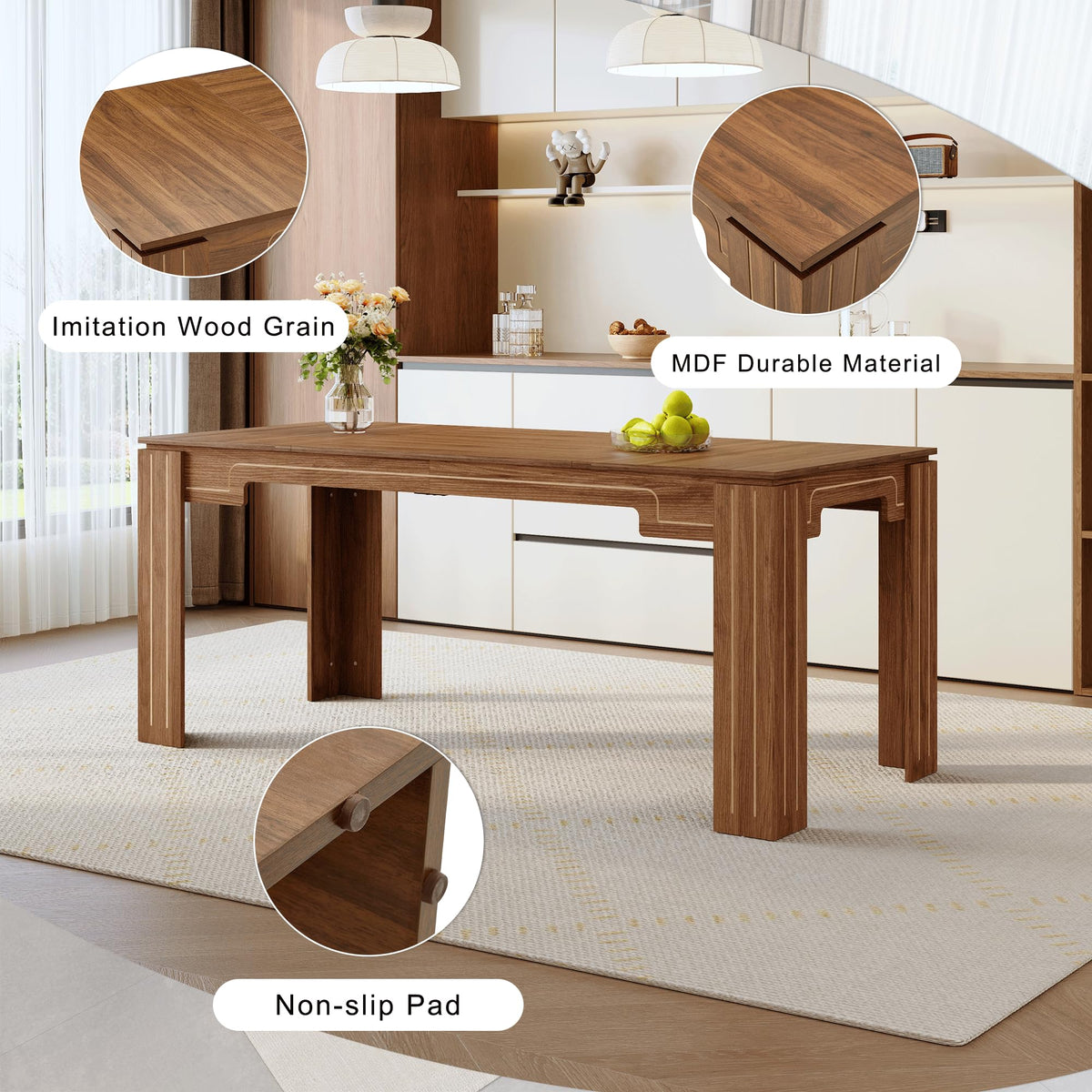9 Piece Walnut Wood Grain Dining Table Set with 8 Black Chairs T98986