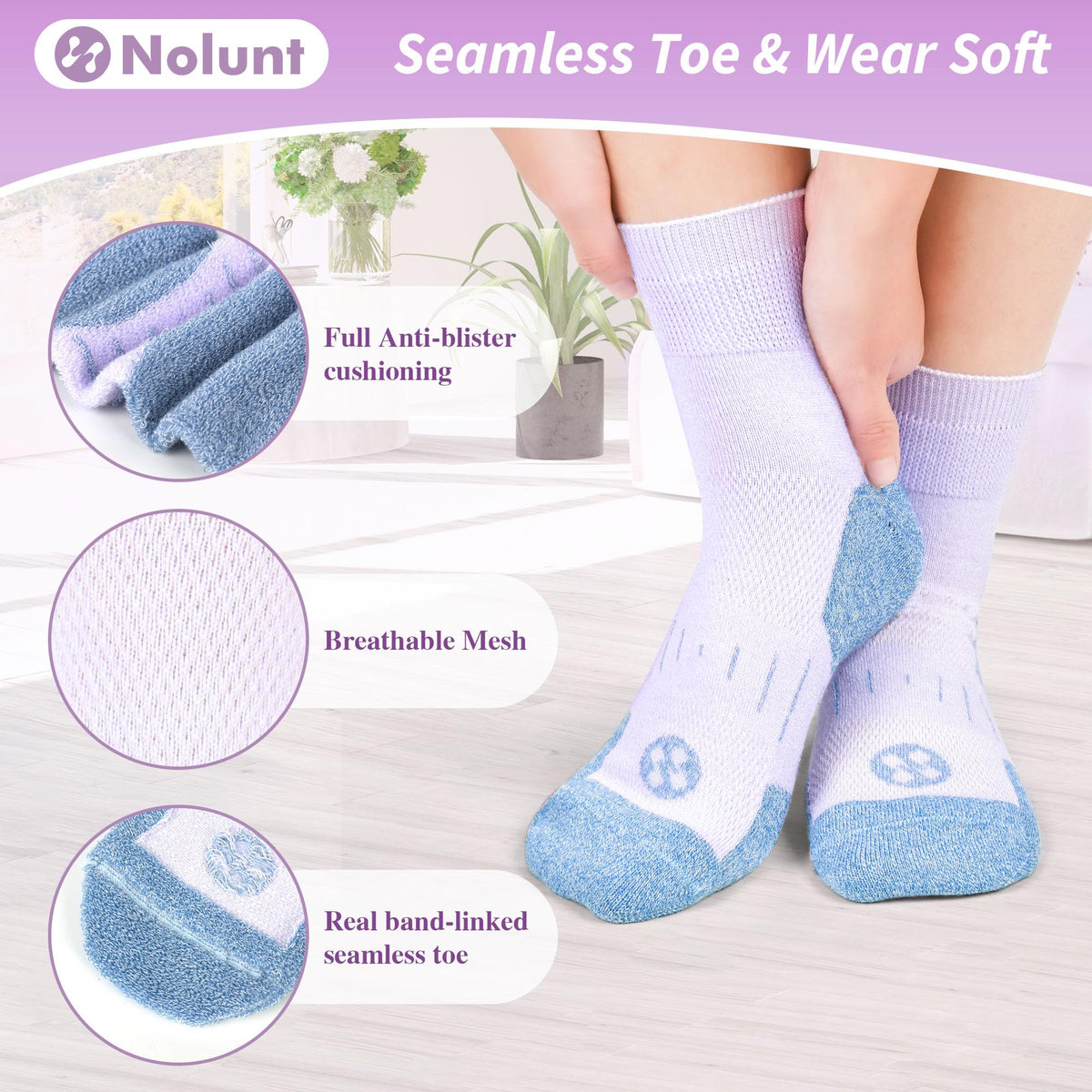 6 Pairs Wide Bamboo Viscose Non Binding Socks E749