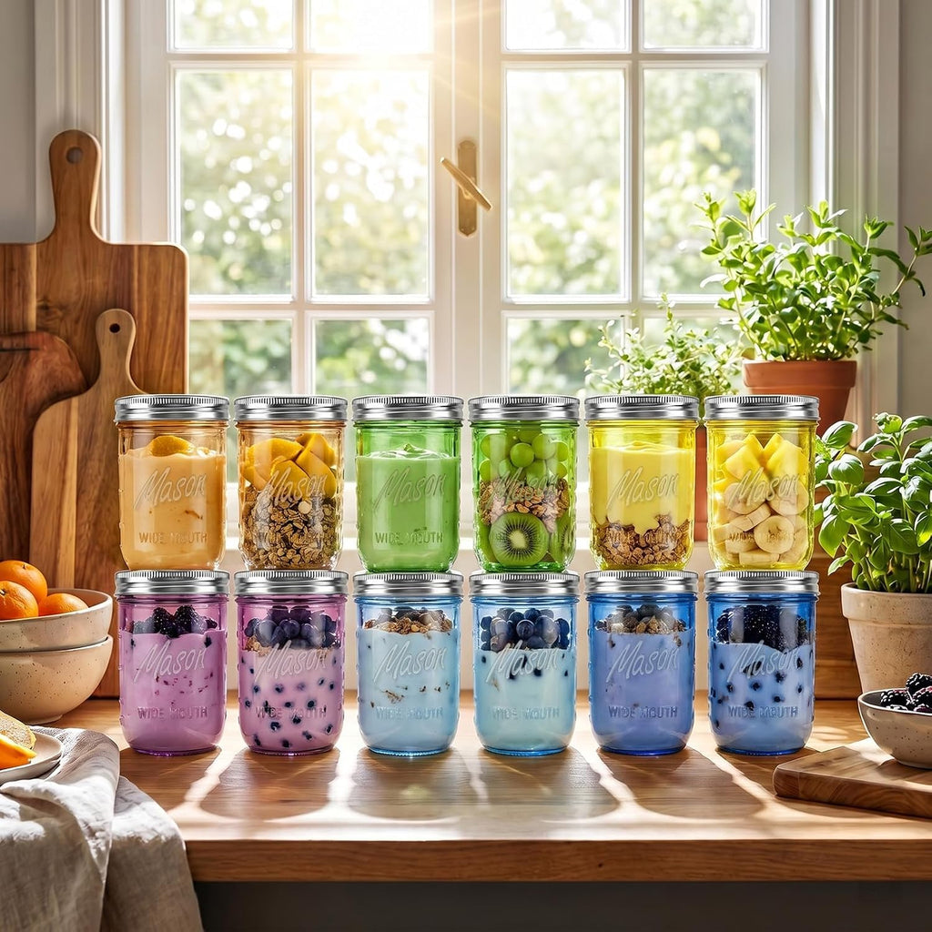 12 Pack 16 oz Wide Mouth Mason Jars with Lids Y642719