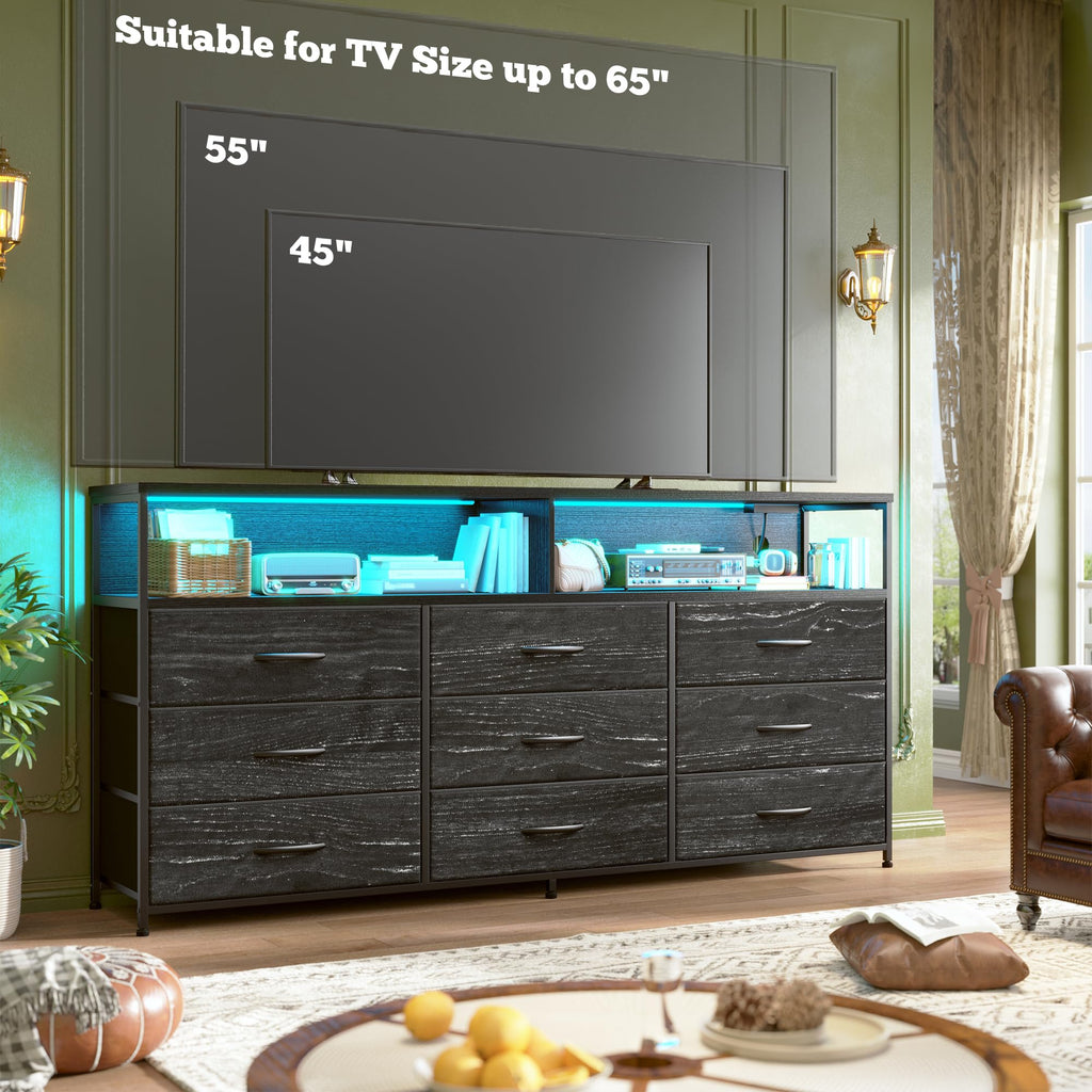 55" W 9 Drawer Dresser with LED and Power Outlets U522